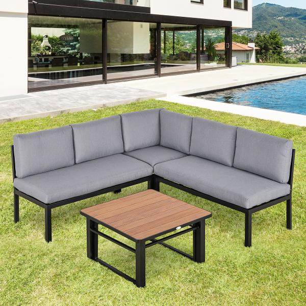 4-tlg. Gartengarnitur Set Sitzgruppe Couchtisch Sofa mit Kissen Aluminium Grau - Palo24