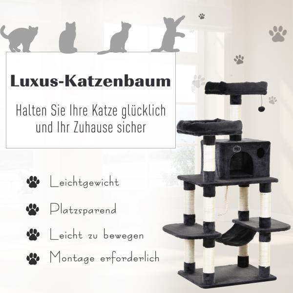 Katzenbaum Kratzbaum mit Sisalsäulen Spielball Dunkelgrau - Palo24