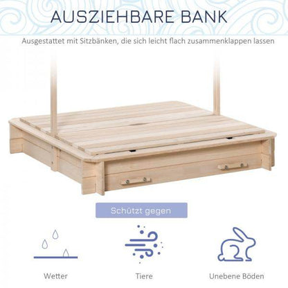Sandkasten Sandkiste aus Holz mit Dach abnehmbar Rücklehnen verstellbar Tannenholz Natur - Palo24