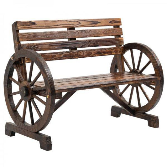 Gartenbank, Wagenrad-Design, für 2 Personen, Naturholz, dunkelbraun, 105,5 x 56 x 79cm - Palo24