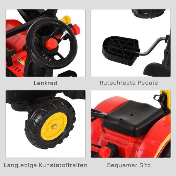 Trettraktor mit Anhänger Tretbagger mit Frontlader Kindertrettraktoren ab 3 Jahre Stahl Kunststoff Rot 179 x 42 x 59 cm - Palo24