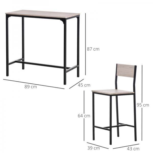 Bartisch mit 2 Stühlen, 3-teiliges Tischset, Barstuhl, Barhocker, MDF, Natur, Schwarz - Palo24