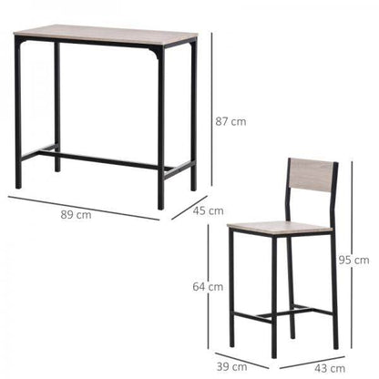 Bartisch mit 2 Stühlen, 3-teiliges Tischset, Barstuhl, Barhocker, MDF, Natur, Schwarz - Palo24