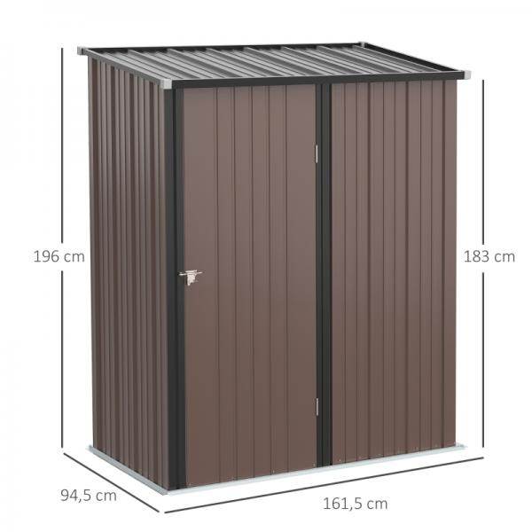 Gerätehaus mit Pultdach 1,34 m² Metall Gartenhaus Geräteschuppen verzinkter Stahl Braun - Palo24