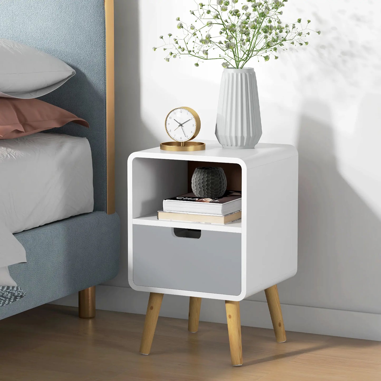 Comodino Comodino con cassetto Bianco
