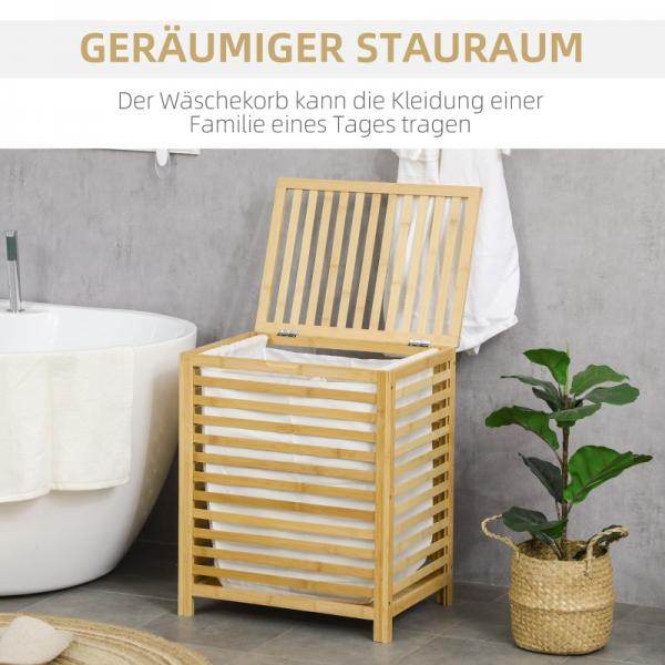 Wäschekorb aus Bambus, herausnehmbarer Wäschesack, wasserbeständig, Natur + Beige - Palo24