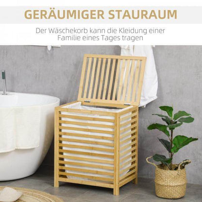 Wäschekorb aus Bambus, herausnehmbarer Wäschesack, wasserbeständig, Natur + Beige - Palo24