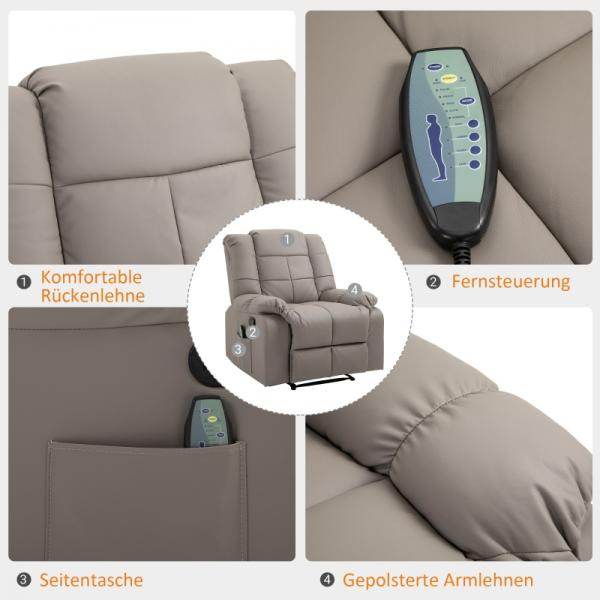 Elektrischer Massagesessel mit Liegefunktion Tasche PU Holz Metall Schaumstoff Grau - Palo24