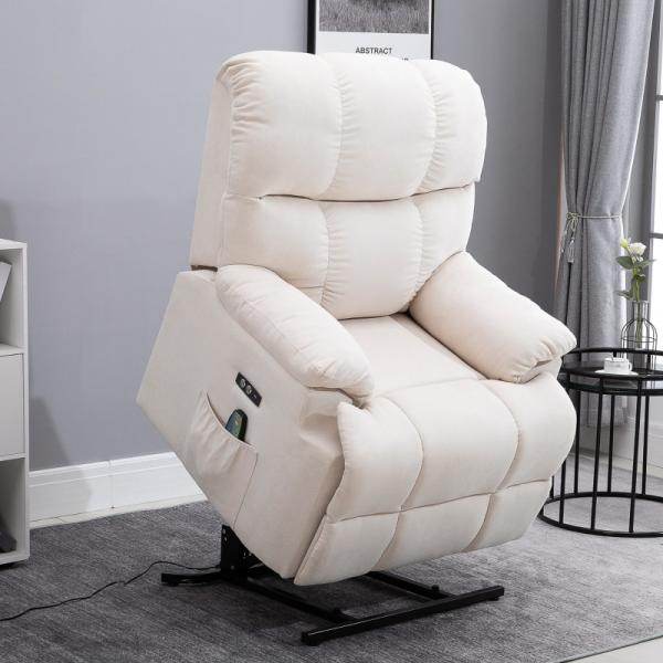 Massagesessel mit Wärmefunktion Aufstehhilfe Flanell Beige - Palo24