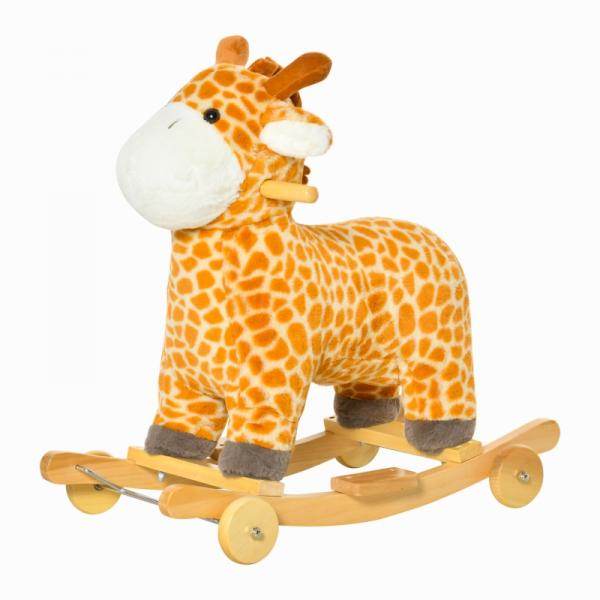 2-IN-1 Schaukelpferd mit Räder Plüsch Schaukeltier Babyschaukel Spielzeug Giraffen-Design Gelb - Palo24