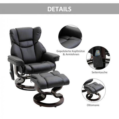 Relaxsessel mit Massagefunktion Fußhocker Massagesessel Liegefunktion Schwarz - Palo24