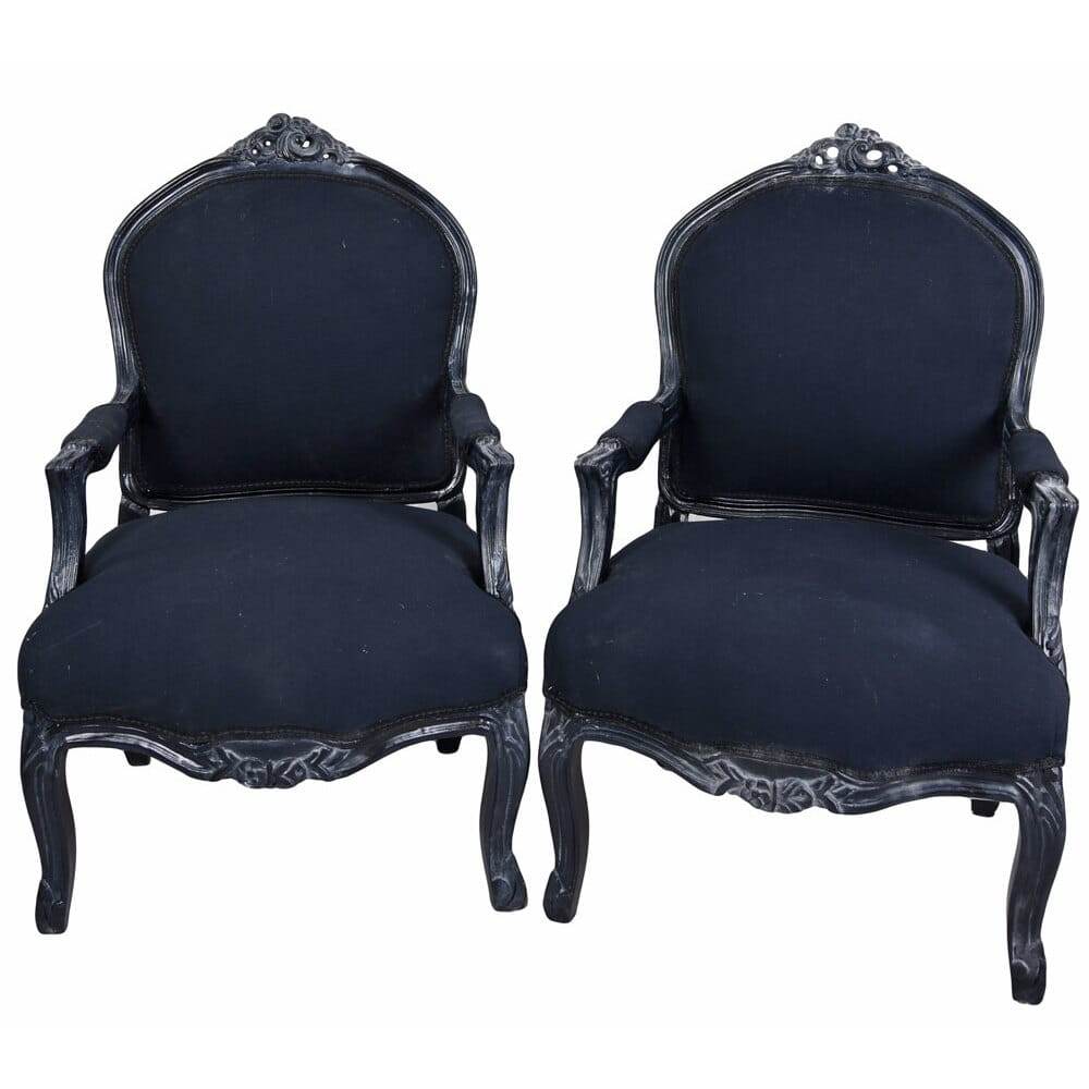 2X KÖNIGLICHER ROKOKO SESSEL MARIE ANTOINETTE SCHWARZ DUNKELGRAU - Palo24
