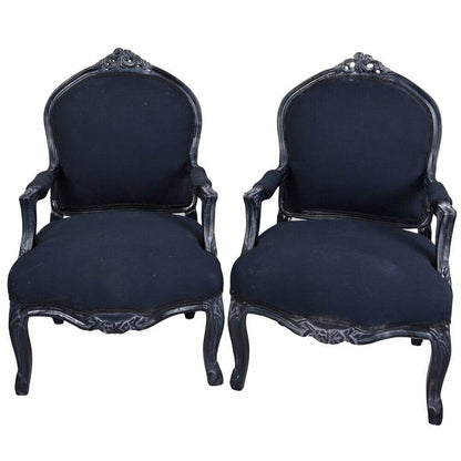 2X KÖNIGLICHER ROKOKO SESSEL MARIE ANTOINETTE SCHWARZ DUNKELGRAU - Palo24