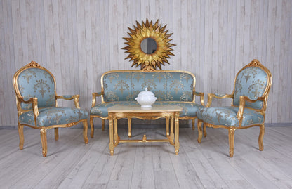 SITZGRUPPE BAROCK SALONGARNITUR SOFA & ZWEI SESSEL TISCH
