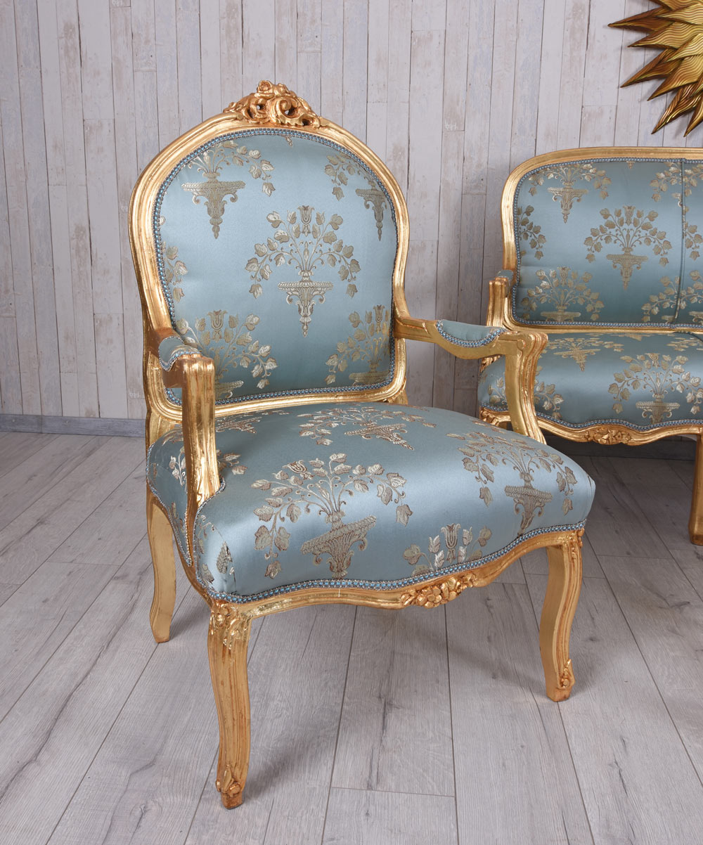 SITZGRUPPE BAROCK SALONGARNITUR SOFA & ZWEI SESSEL TISCH