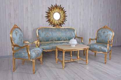 SITZGRUPPE BAROCK SALONGARNITUR SOFA & ZWEI SESSEL TISCH