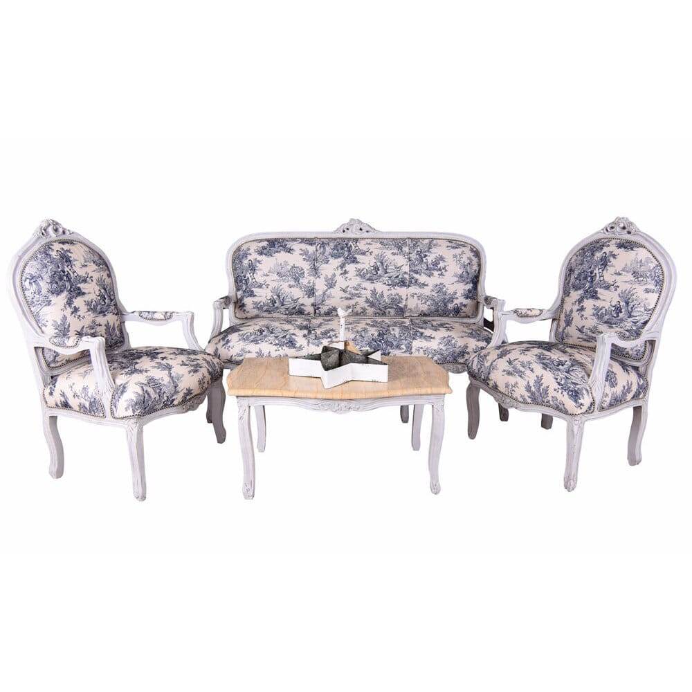 SITZGRUPPE BAROCK SALONGARNITUR SOFA & ZWEI SESSEL TISCH - Palo24
