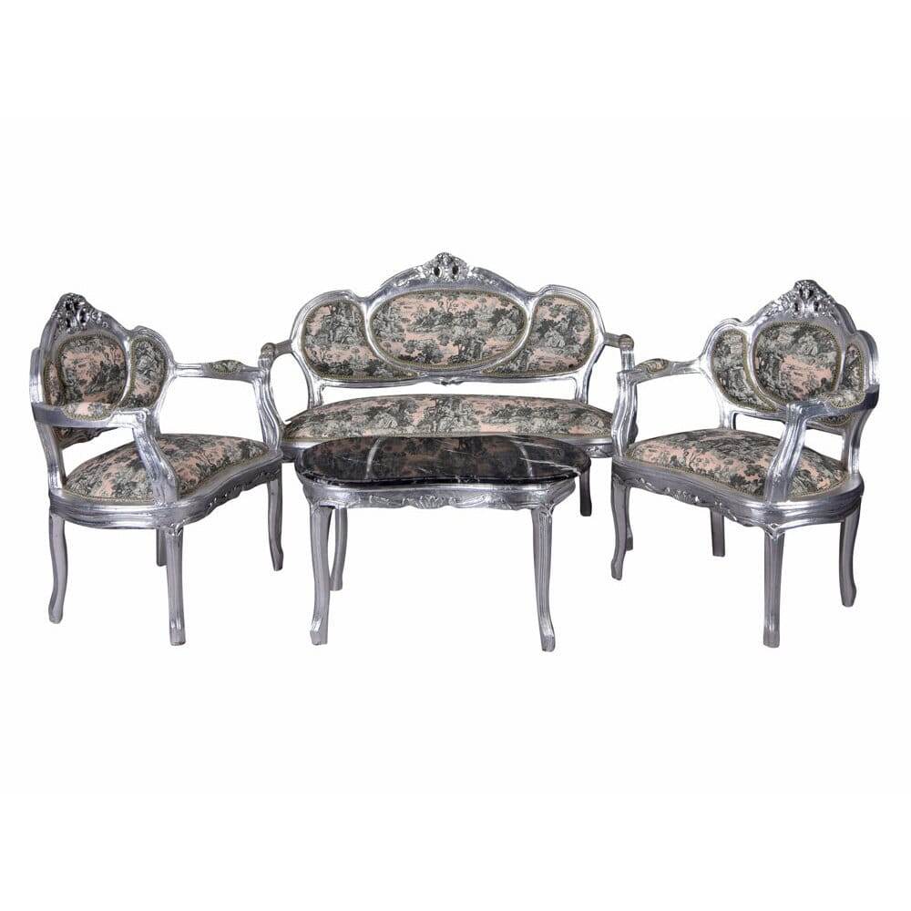 SITZGRUPPE BAROCK SALONGARNITUR SOFA & ZWEI SESSEL TISCH - Palo24