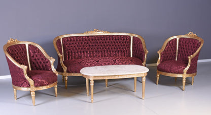 SITZGRUPPE BAROCK SALONGARNITUR SOFA & ZWEI SESSEL TISCH MARMOR