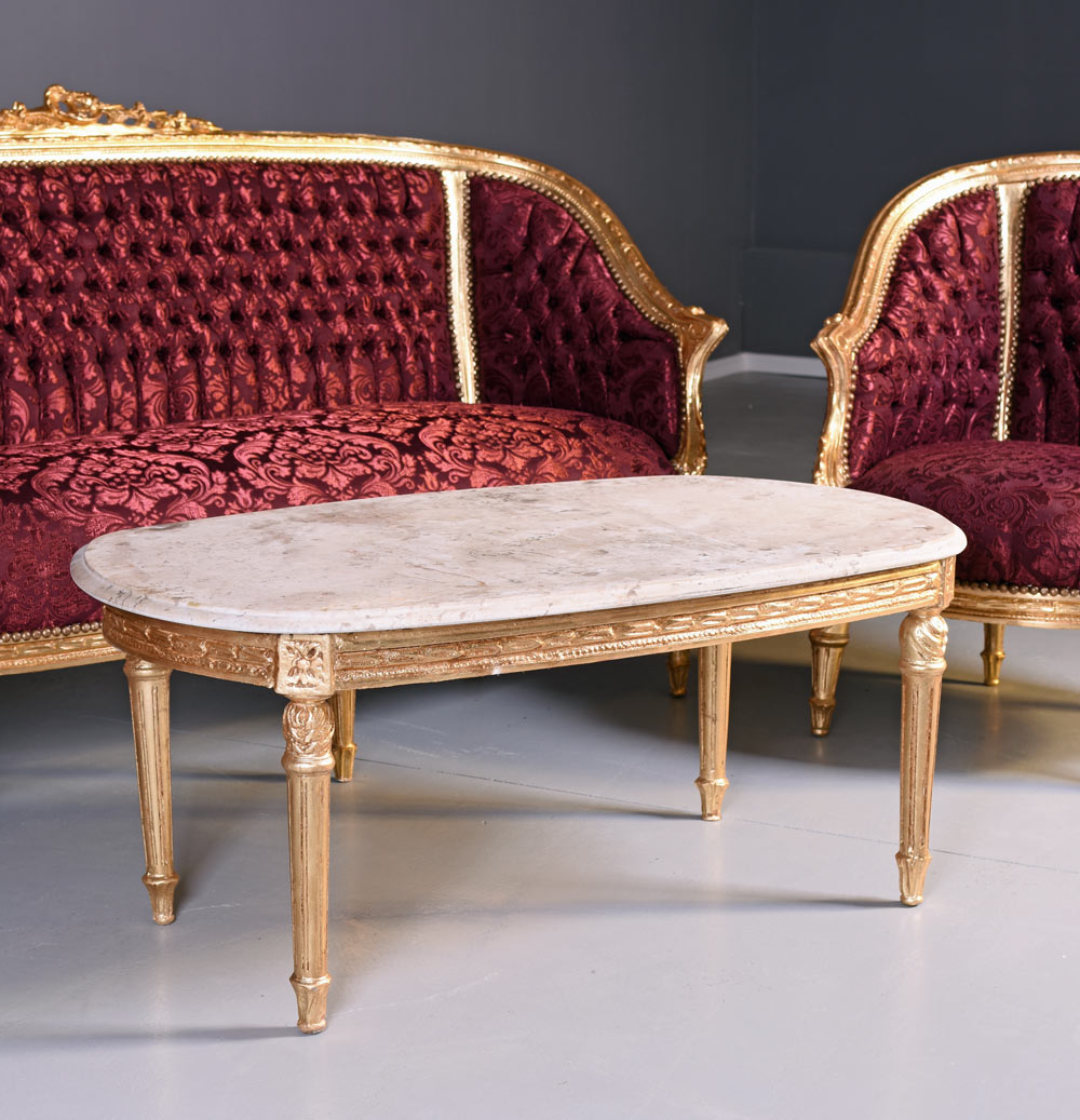 SITZGRUPPE BAROCK SALONGARNITUR SOFA & ZWEI SESSEL TISCH MARMOR