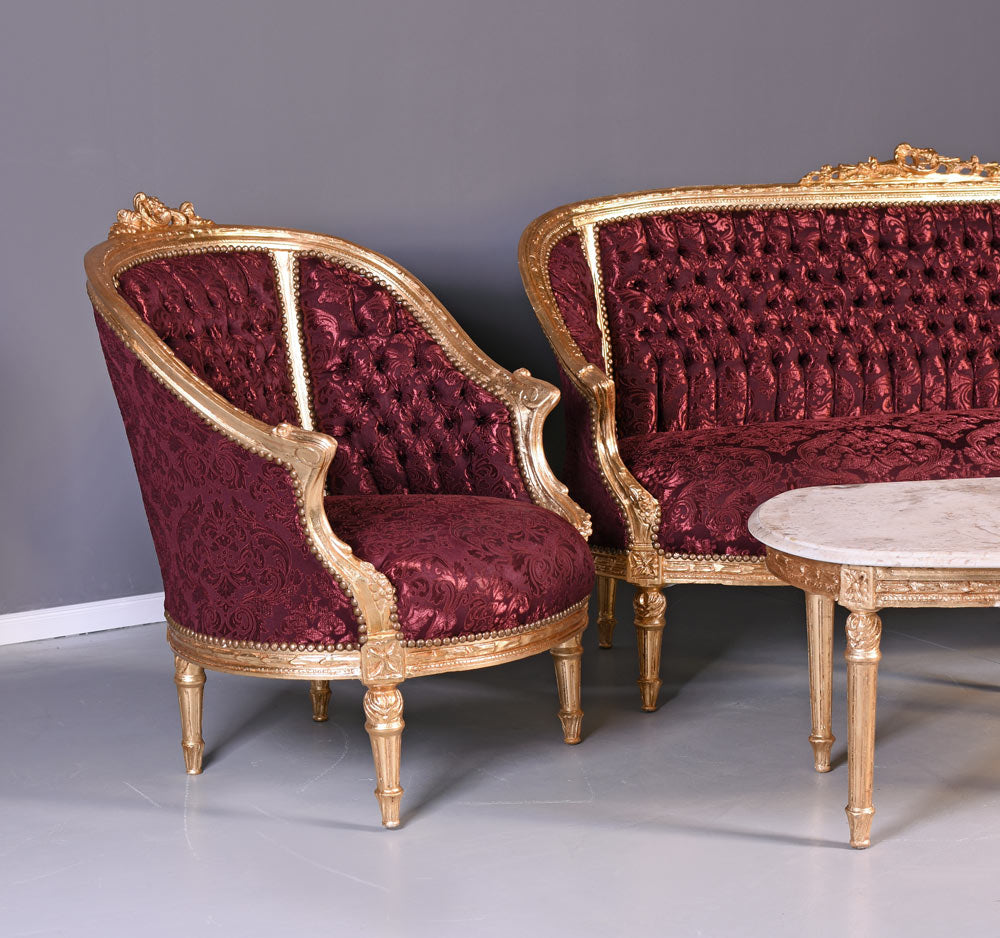 SITZGRUPPE BAROCK SALONGARNITUR SOFA & ZWEI SESSEL TISCH MARMOR