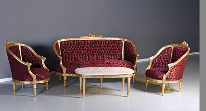SITZGRUPPE BAROCK SALONGARNITUR SOFA & ZWEI SESSEL TISCH MARMOR