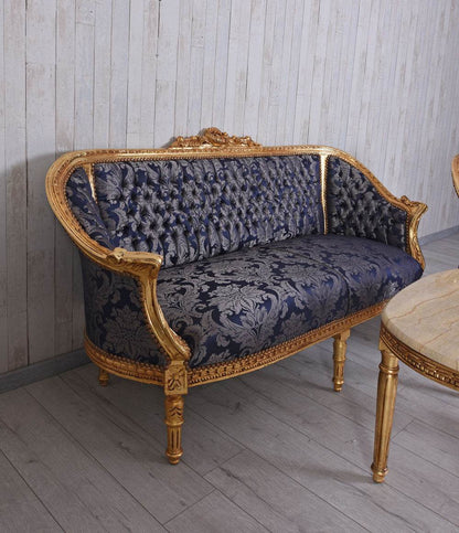 Sitzgarnitur 4-teilig Sitzgruppe Barock Sofa 2 Sessel Couchtisch Marmortisch - Palo24