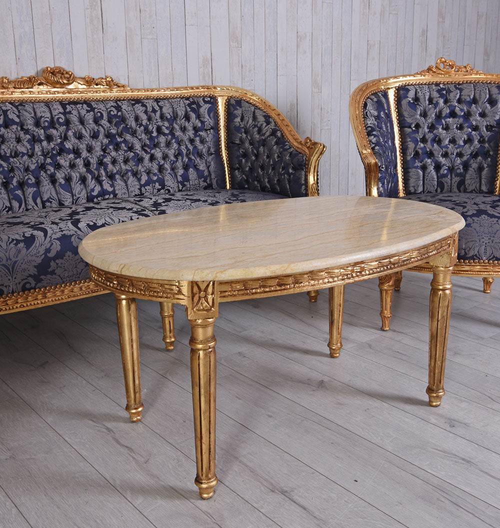 Sitzgarnitur 4-teilig Sitzgruppe Barock Sofa 2 Sessel Couchtisch Marmortisch - Palo24
