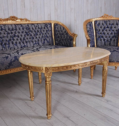 Sitzgarnitur 4-teilig Sitzgruppe Barock Sofa 2 Sessel Couchtisch Marmortisch - Palo24