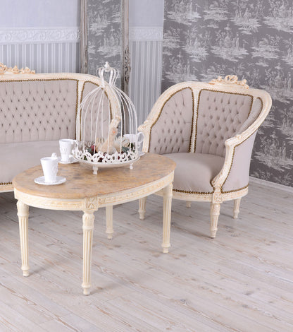 GROUPE DE SIÈGES ENSEMBLE DE SALON BAROQUE CANAPÉ ET DEUX FAUTEUILS TABLE EN MARBRE