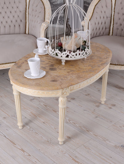 GROUPE DE SIÈGES ENSEMBLE DE SALON BAROQUE CANAPÉ ET DEUX FAUTEUILS TABLE EN MARBRE