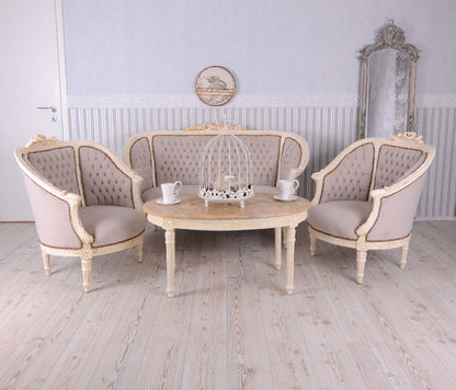 GROUPE DE SIÈGES ENSEMBLE DE SALON BAROQUE CANAPÉ ET DEUX FAUTEUILS TABLE EN MARBRE