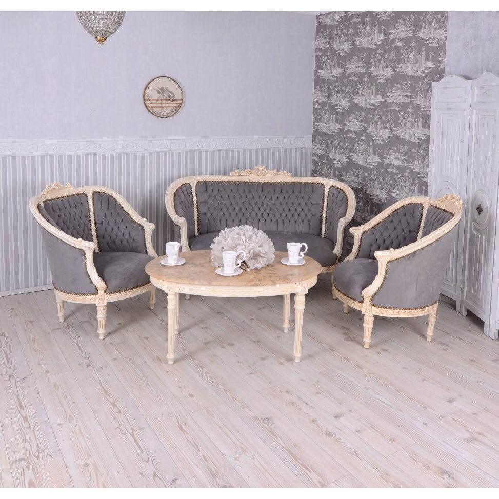 SITZGRUPPE BAROCK SALONGARNITUR SOFA & ZWEI SESSEL TISCH MARMOR - Palo24