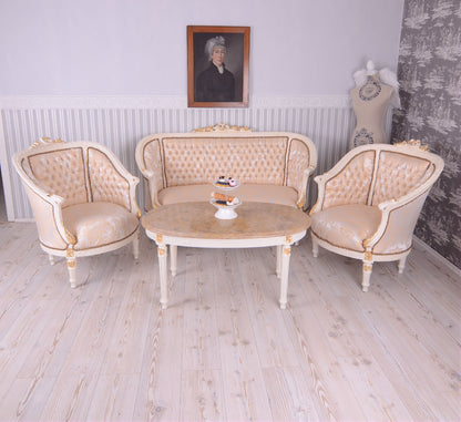 SITZGRUPPE BAROCK SALONGARNITUR SOFA & ZWEI SESSEL TISCH