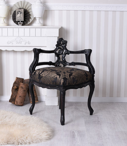 CHAISE D'ANGLE CHAISE BAROQUE FAUTEUIL CHAISE REMBOURRÉE ANTIQUE NOIR OR