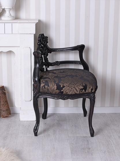 CHAISE D'ANGLE CHAISE BAROQUE FAUTEUIL CHAISE REMBOURRÉE ANTIQUE NOIR OR
