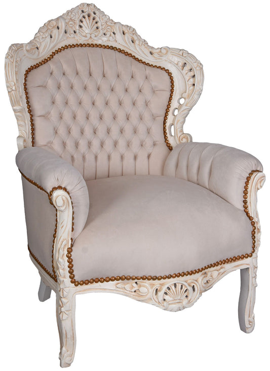 FAUTEUIL BAROQUE XXL BLANC CRÈME GRIS CLAIR