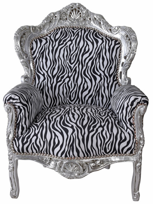 FAUTEUIL XXL BAROQUE ZÈBRE ARGENT