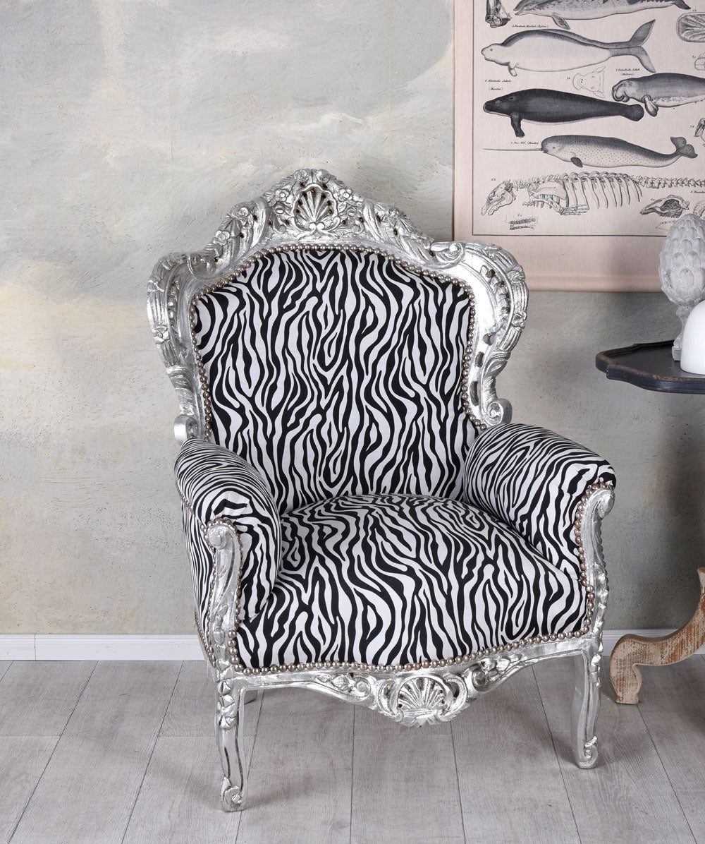 FAUTEUIL XXL BAROQUE ZÈBRE ARGENT
