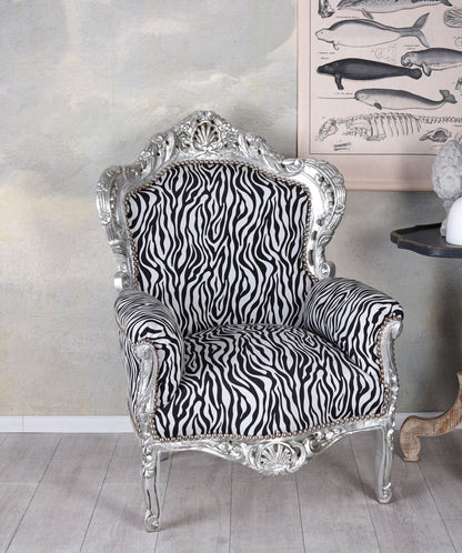 FAUTEUIL XXL BAROQUE ZÈBRE ARGENT