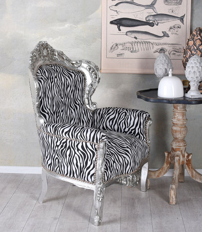 FAUTEUIL XXL BAROQUE ZÈBRE ARGENT