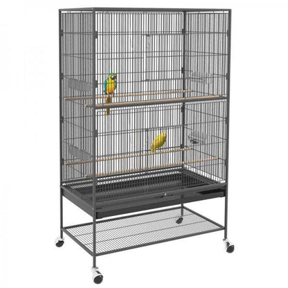 Vogelkäfig inklusive Sitzstangen, Vogelspielzeug, herausnehmbare Bodenwanne, 1 Ablage, Grau - Palo24