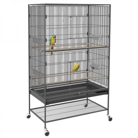 Vogelkäfig inklusive Sitzstangen, Vogelspielzeug, herausnehmbare Bodenwanne, 1 Ablage, Grau - Palo24