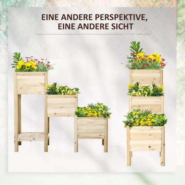 Hochbeet 3 Etagen Pflanzkübel Pflanzkasten aus Holz für Garten Balkon Natur 125 x 45 x 108 cm - Palo24