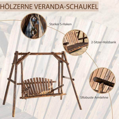Hollywoodschaukel 2-Sitzer Gartenschaukel Schaukelbank Hängebank Massivholz Natur 187 x 137 x 167 cm - Palo24