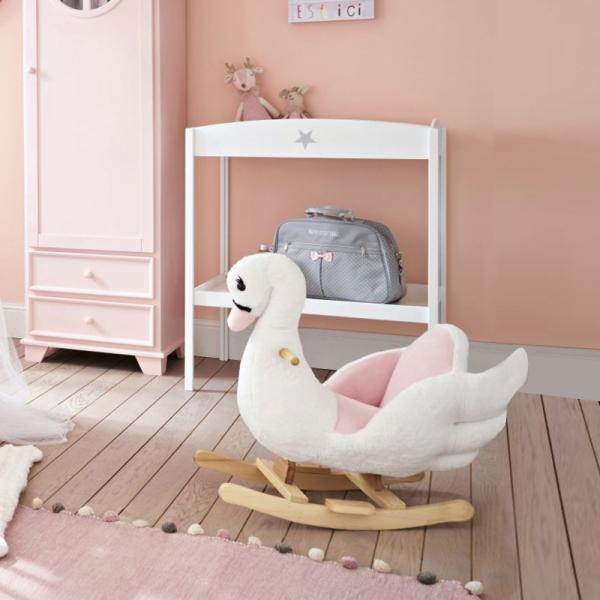 Schaukelpferd Baby Schaukeltier Schwan mit Musik Spielzeug Plüsch Rosa+Weiss - Palo24