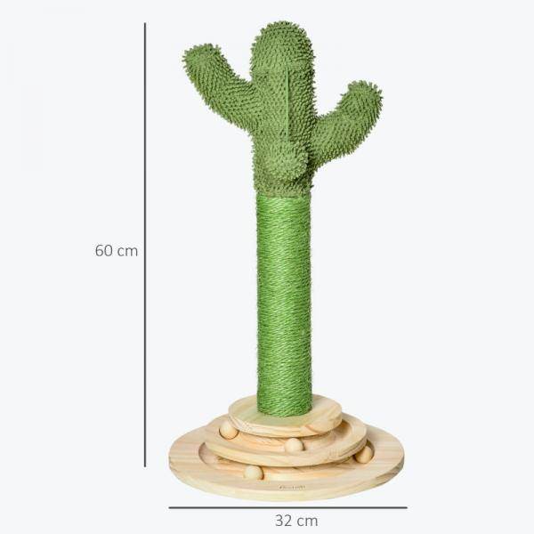 Kratzbaum Kaktus Katzenbaum Kiefernholz Sisal Seil Kratzstamm 60 cm Grün+Natur - Palo24