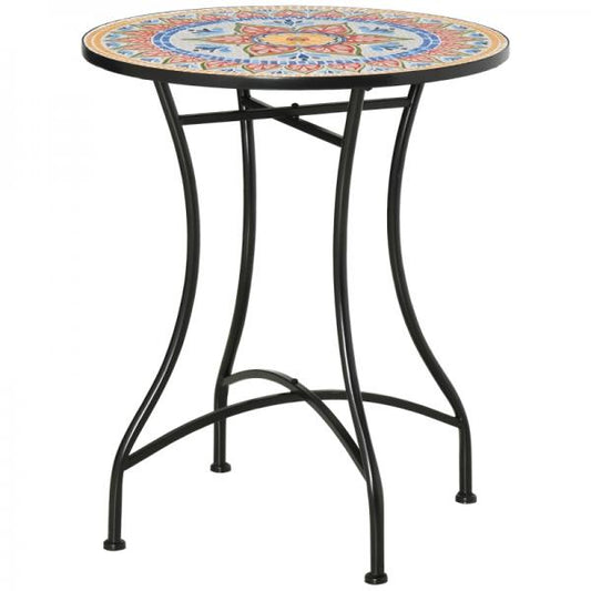 Mosaiktisch rund Bistrotisch Mosaikplatte Keramik Metall Rot+Blau+Weiss Ø60 cm - Palo24