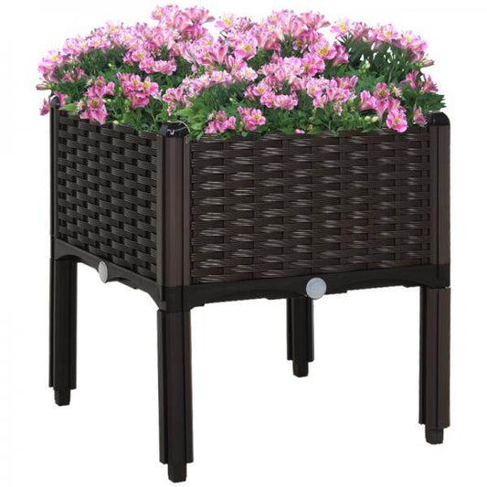 Gartenbeet Hochbeet Pflanzkasten Blumenkasten Rattan-Look Abflusslöcher PP Braun - Palo24