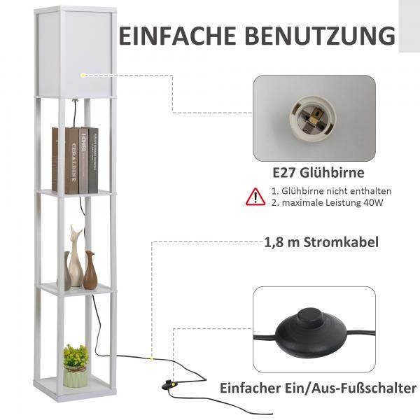 Stehleuchte Beleuchtung mit 3 Regalen E27 bis 40W E1-MDF Weiss - Palo24